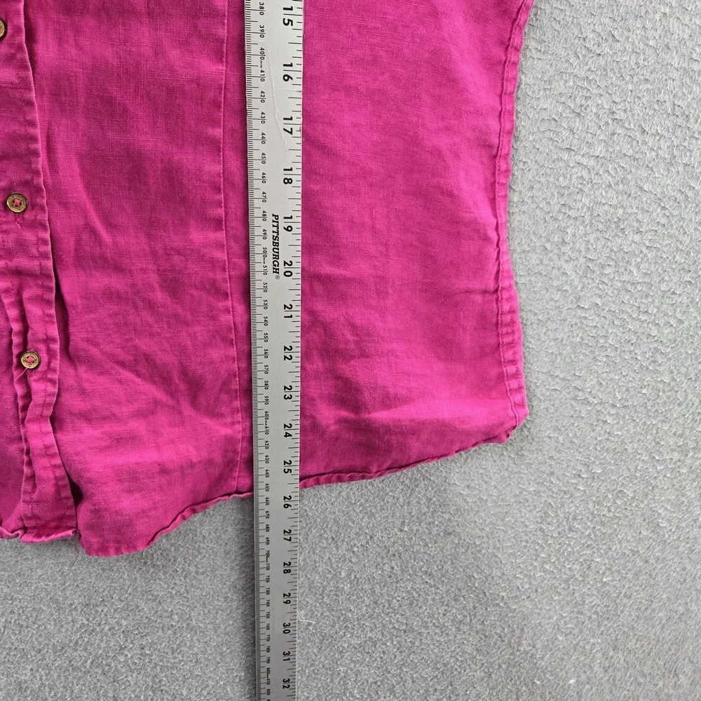 Calvin‎ Klein Women Button Up Shirt L Pink Linen Collared Front